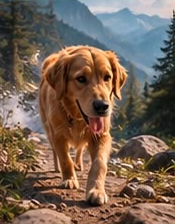 Un perro caminando por un sendero de montaña