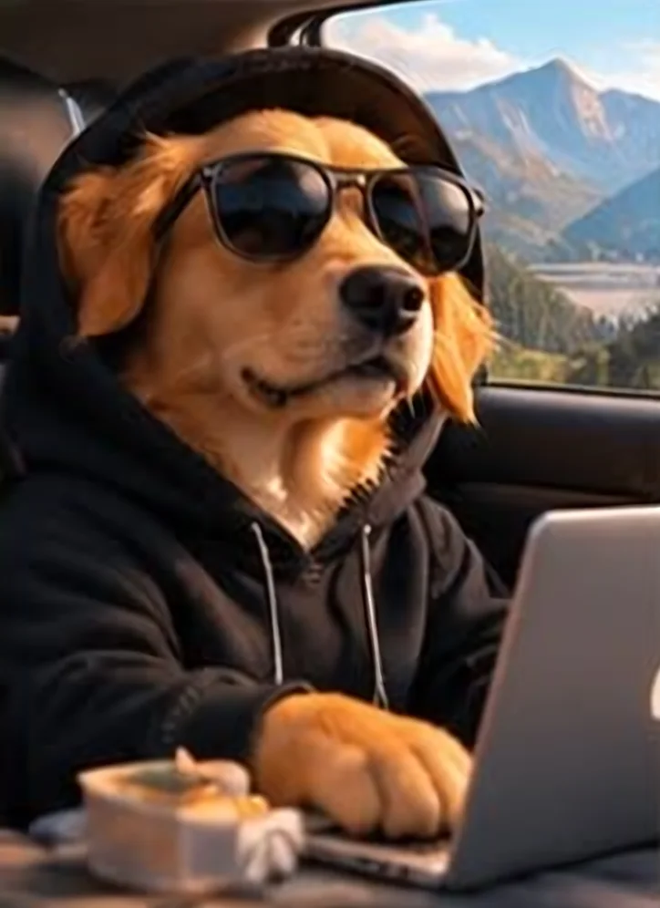 Un perro con gafas de sol en el coche