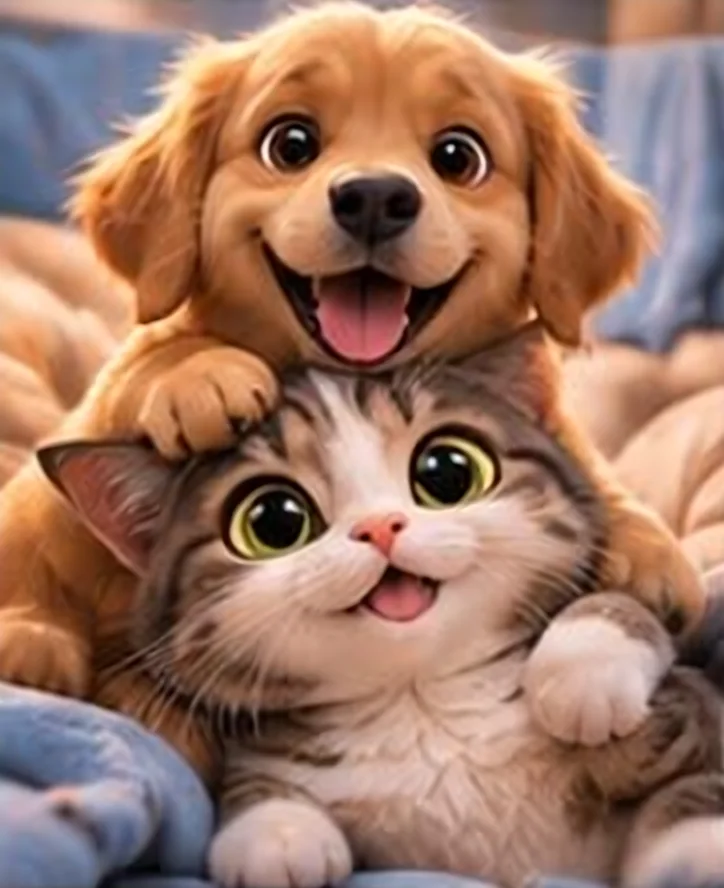 Ilustración tierna de un perro y un gato juntos
